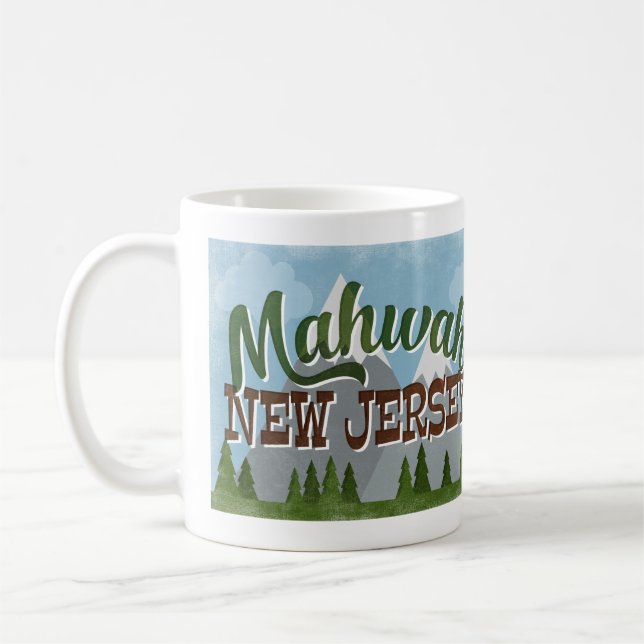 Mahwah New Jersey Fun Retro Snowy Mountains Coffee Mug (Left)