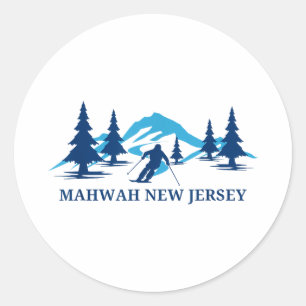 Mahwah new jersey ski resort skiing skier classic round sticker