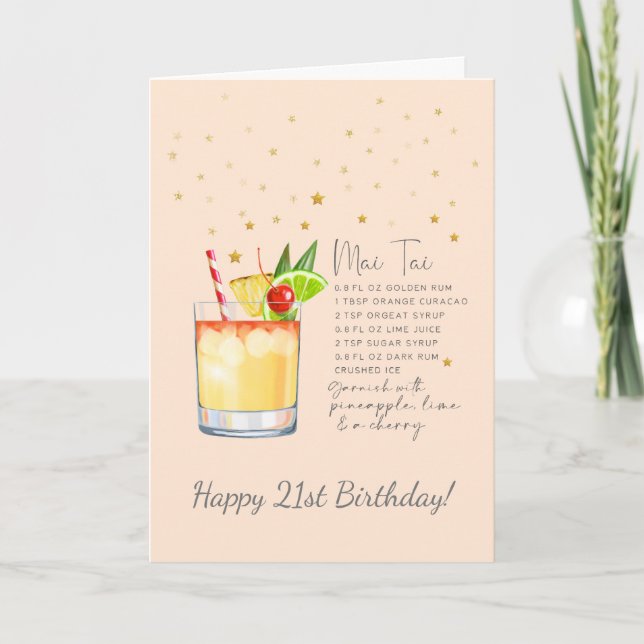 Mai Tai Cocktail 21st Happy Birthday Card (Front)
