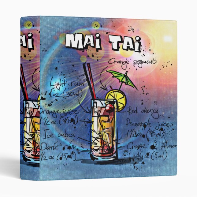 Mai Tai Cocktail (#4 of 12 Drink Recipe Sets) 3 Ring Binder (Front/Spine)