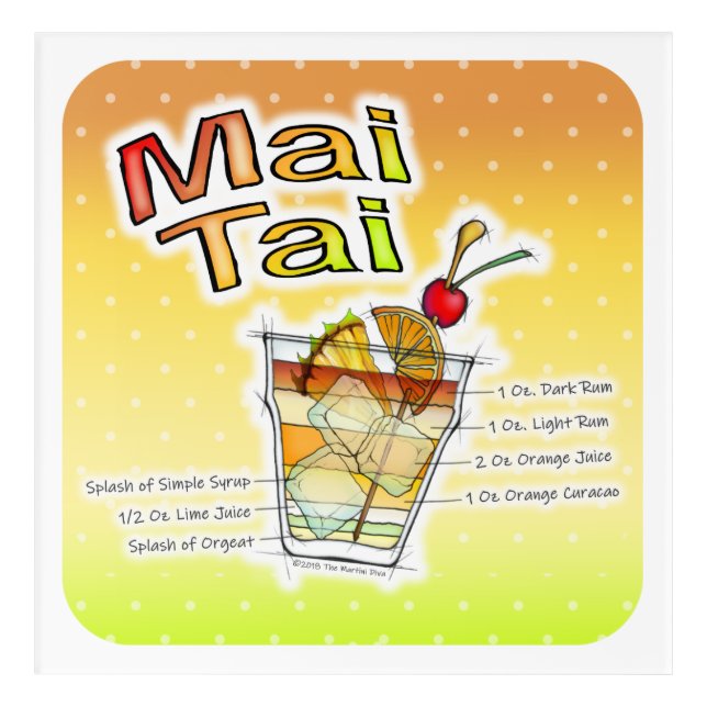 MAI TAI COCKTAIL RECIPE ACRYLIC ART (Front)