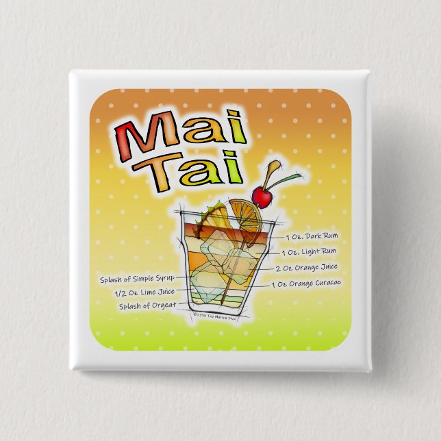 MAI TAI COCKTAIL RECIPE ART BUTTON (Front)