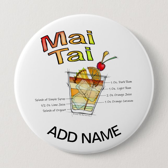 MAI TAI COCKTAIL RECIPE ART BUTTON (Front)