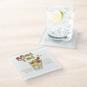 MAI TAI COCKTAIL RECIPE ART GLASS COASTER