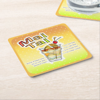 MAI TAI COCKTAIL RECIPE ART SQUARE PAPER COASTER