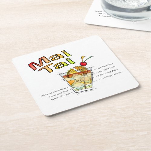 MAI TAI COCKTAIL RECIPE ART SQUARE PAPER COASTER