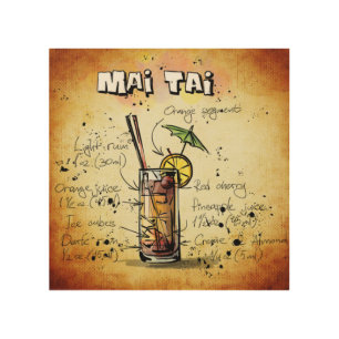 Mai Tai Cocktail Recipe Wood Wall Art
