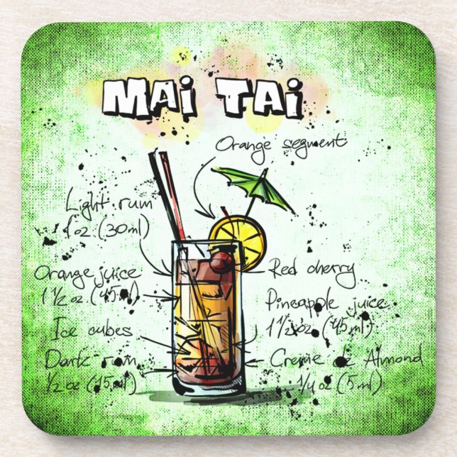 Mai Tai Drink Recipe Beverage Coaster (Front)