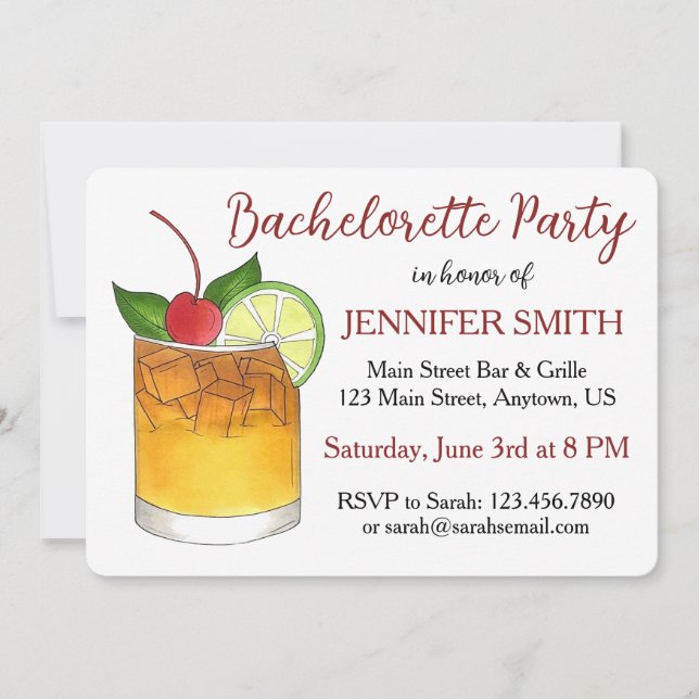 Mai Tai Hawaiian Cocktail Bachelorette Party Luau Invitation (Front)