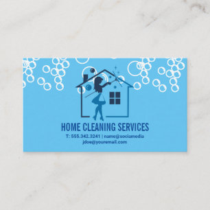 Maid and House Logo Soap Bubbles Business Card