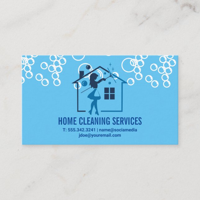 Maid and House Logo | Soap Bubbles Business Card (Front)