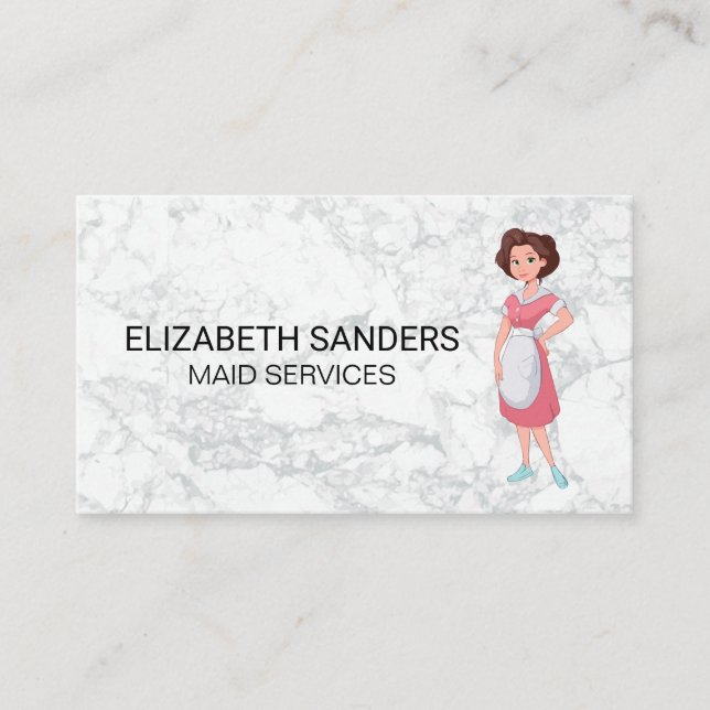 Maid Cartoon | House Services Business Card (Front)