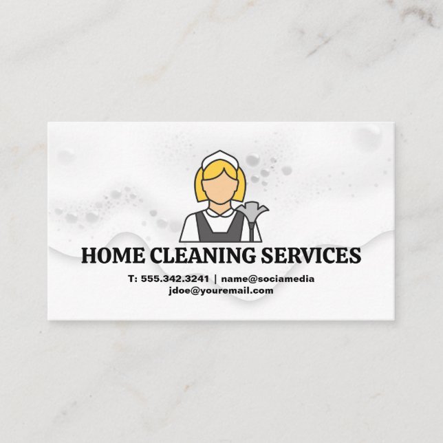 Maid Cleaner Logo | Hotel Services Business Card (Front)