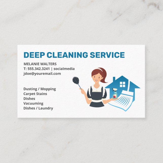 Maid Cleaning | Duster and Cleaning Spray Business Card (Front)