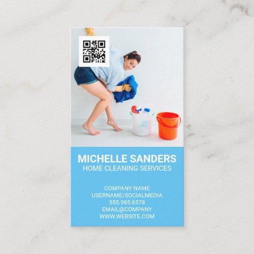 Maid Cleaning Happily  QR Code Business Card