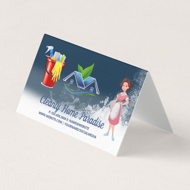 Maid Cleaning House and Cleaning Supplies Business Card (Front)