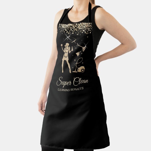 Maid Cleaning House Cleaning Services Glitter Gold Apron (Insitu)