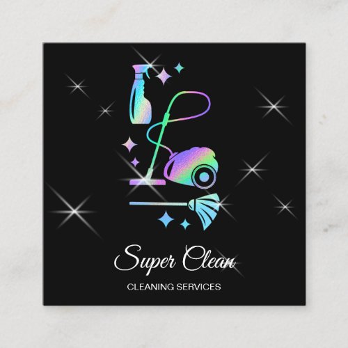 Maid Cleaning House Cleaning Services HOLOGRAPH Bu Square Business Card