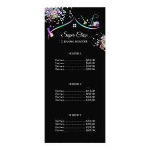 Maid Cleaning House Holographic Price List Rack Card