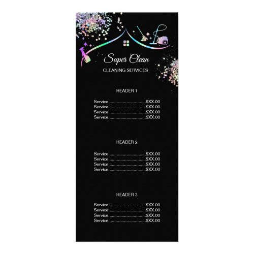 Maid Cleaning House Holographic Price List Rack Card