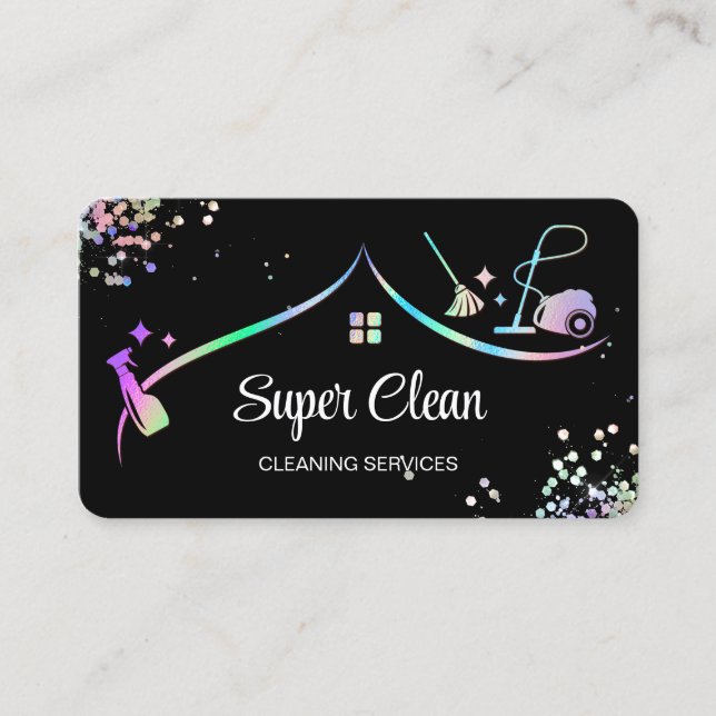Maid Cleaning House Holographic Sparkling Business Business Card (Front)