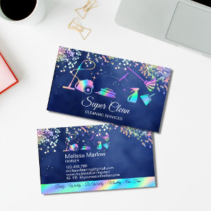 Maid Cleaning House Holographic Sparkling Business Business Card