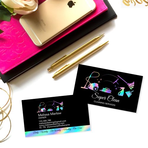 Maid Cleaning House Holographic Sparkling Business Business Card