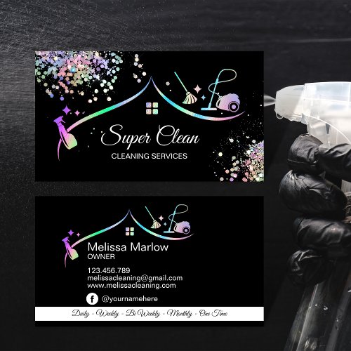 Maid Cleaning House Holographic Sparkling Business Business Card