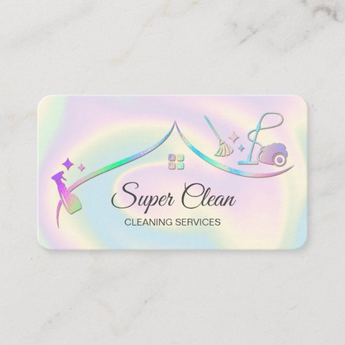 Maid Cleaning House Holographic Sparkling Business Card