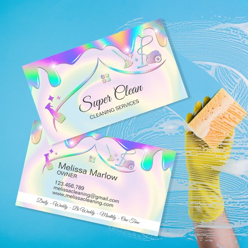 Maid Cleaning House Holographic Sparkling Business Card