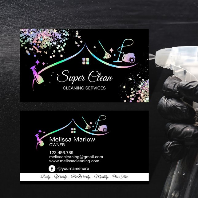 Maid Cleaning House Holographic Sparkling Business Card (Creator Uploaded)