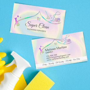 Maid Cleaning House Holographic Sparkling Business Card