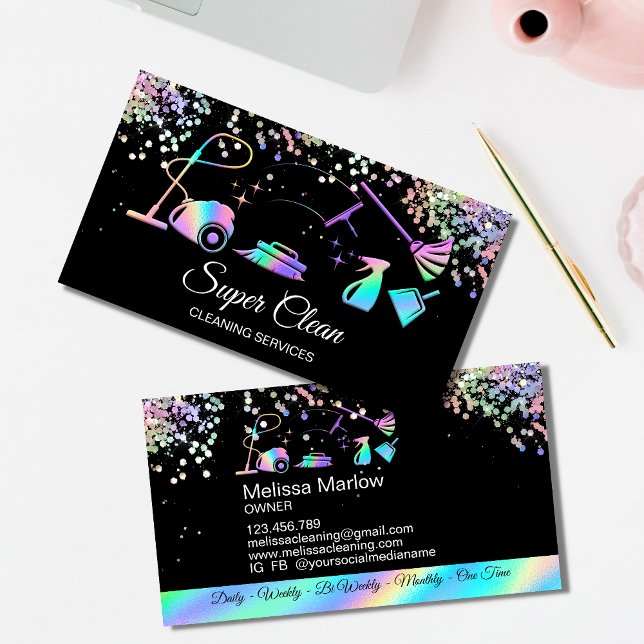 Maid Cleaning House Holographic Sparkling Business Card (Creator Uploaded)