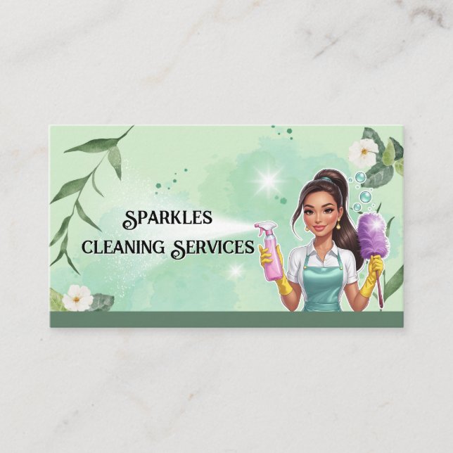 Maid Cleaning House Professional Cleaning Services Business Card (Front)