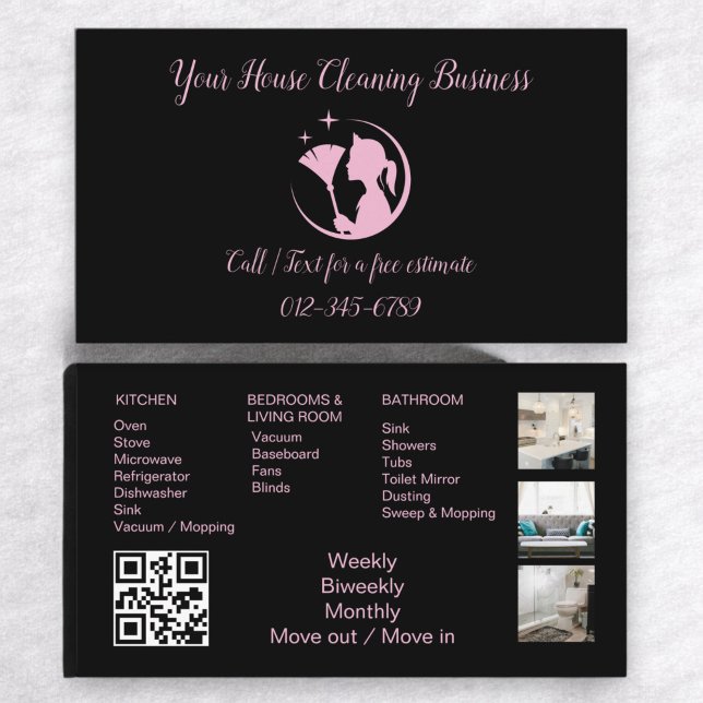 Maid Cleaning House QR Code Sparkling Business Business Card (Creator Uploaded)