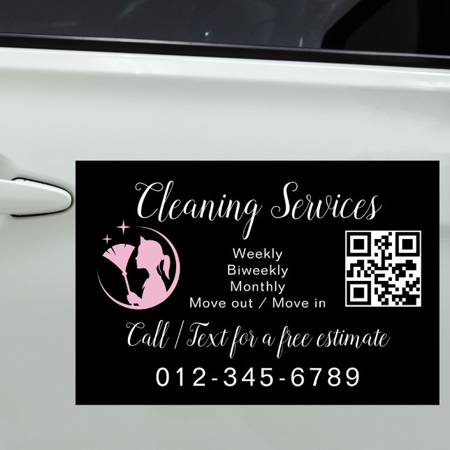 Maid Cleaning House QR Code Sparkling Business Car Magnet (Creator Uploaded)