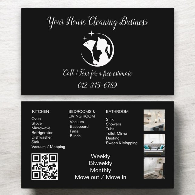 Maid Cleaning House QR Code Sparkling Business Card (Creator Uploaded)
