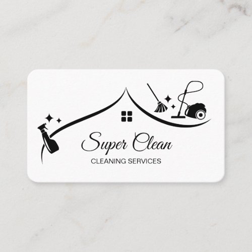 Maid Cleaning House Sparkling Black and White Business Card