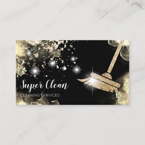 Maid Cleaning House Sparkling Dripping Gold Busine Business Card