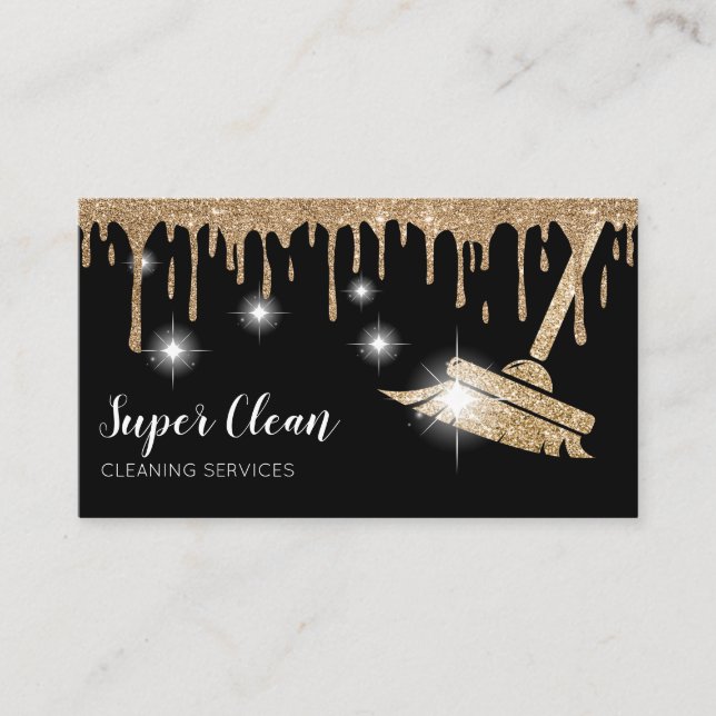 Maid Cleaning House Sparkling Dripping Gold Business Card (Front)