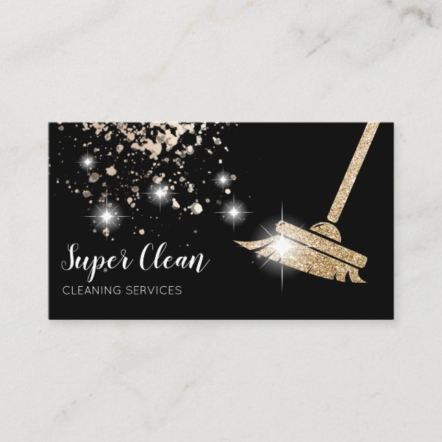 Maid Cleaning House Sparkling Dripping Gold Business Card (Front)
