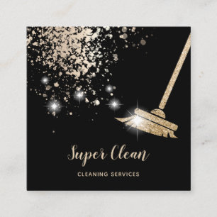 Maid Cleaning House Sparkling Dripping Gold Square Business Card