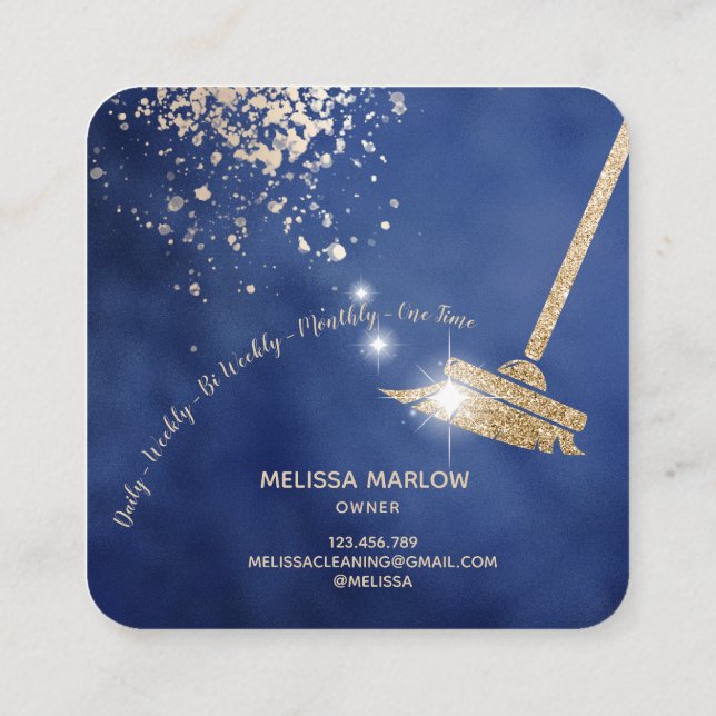 Maid Cleaning House Sparkling Dripping Gold Square Square Business Card (Back)