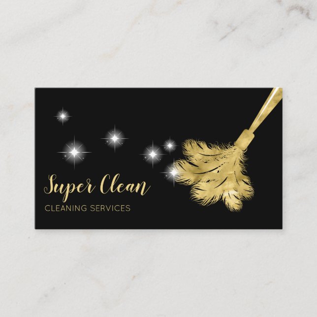 Maid Cleaning House Sparkling feather duster Business Card (Front)