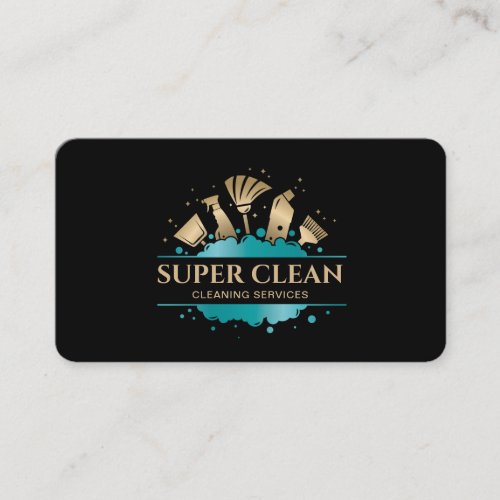 Maid Cleaning House Sparkling  Gold Business Card