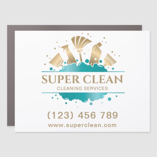 Maid Cleaning House Sparkling  Gold Business Card  Car Magnet
