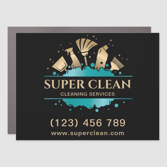 Maid Cleaning House Sparkling  Gold Business Card Car Magnet (Front)