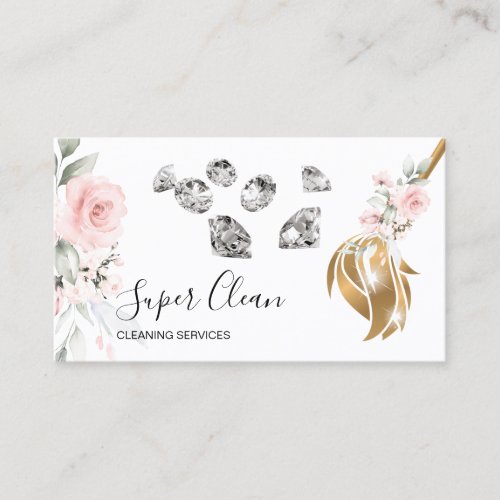 Maid Cleaning House Sparkling gold diamonds Business Card