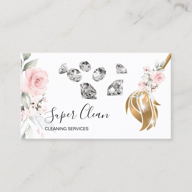 Maid Cleaning House Sparkling gold diamonds Business Card (Front)