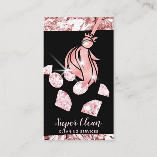 Maid Cleaning House Sparkling Gold Diamonds Business Card